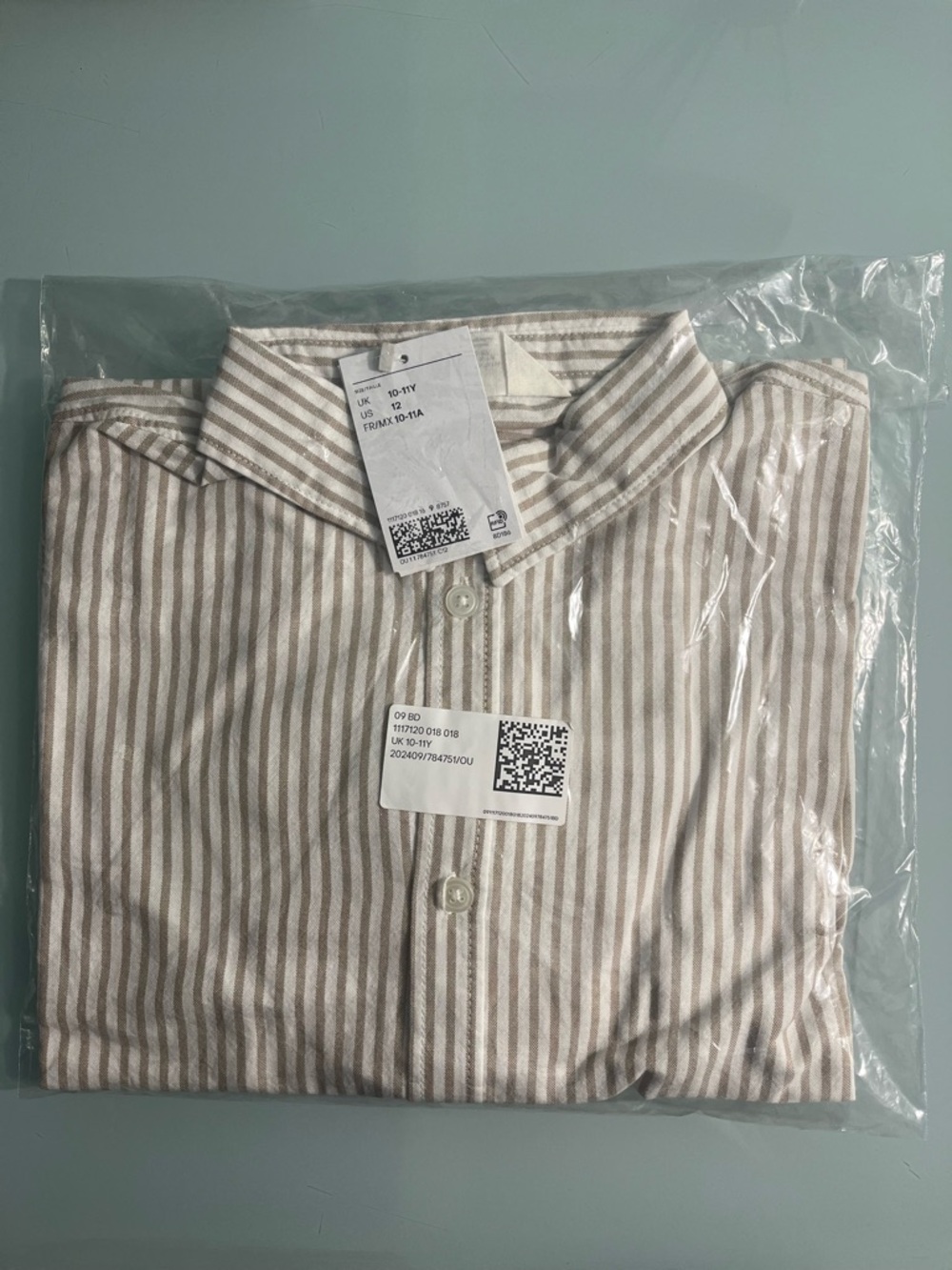 H&M Boys Striped Button Down Shirt Beige and White Size US 12